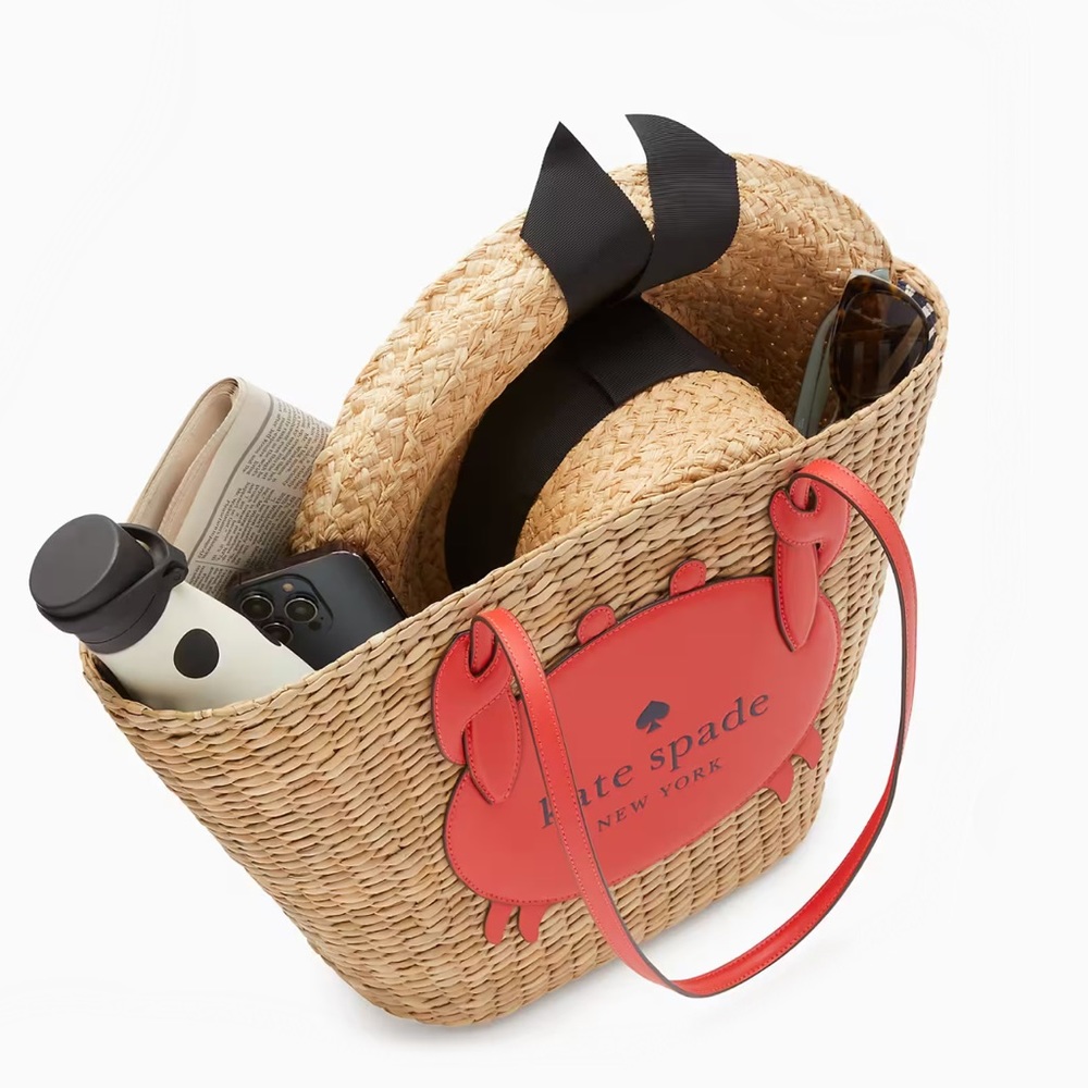 ♠️Kate Spade New York Pinch Me 🦀 Crab Large Natural Straw Tote, NWT - Picture 8 of 9